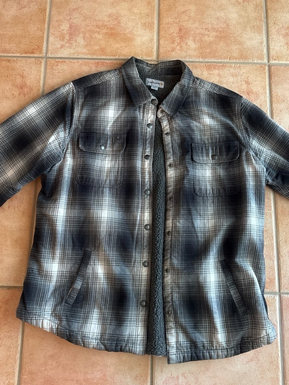 Carhartt Vintage Men's Grey Plaid Sherpa-Lined Jacket